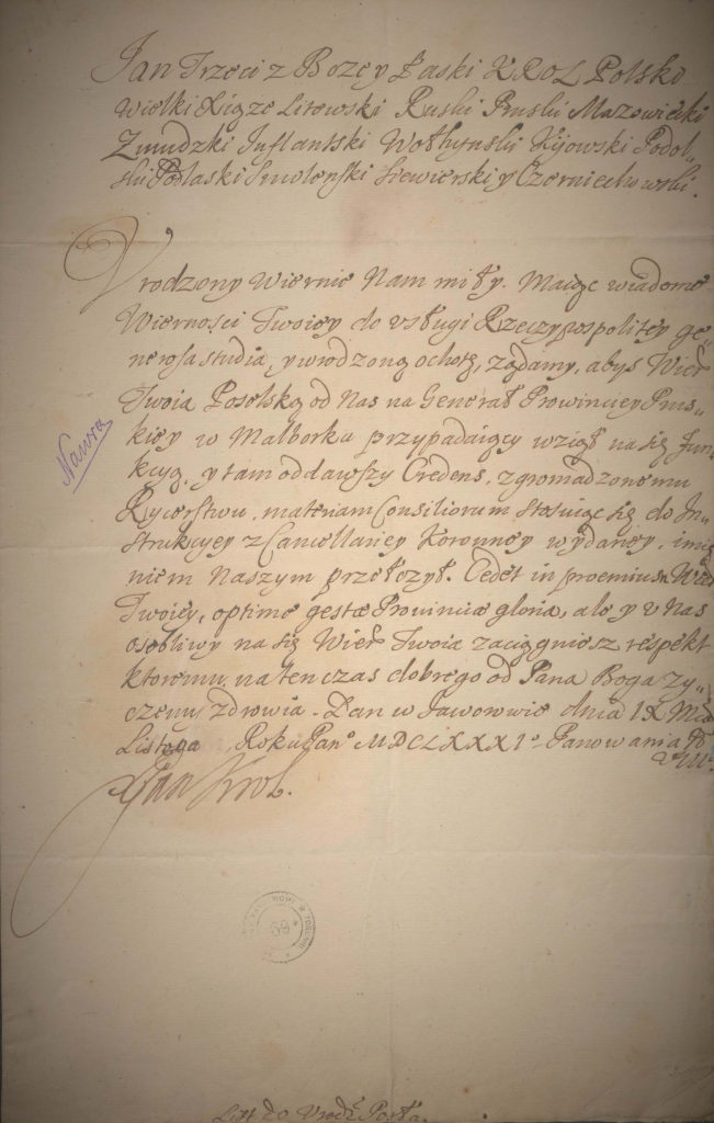 List Jana III Sobieskiego do Posła Stanisława Konopackiego
