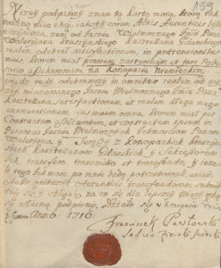 Kwit zastawny Pawłowskiego Sędziego Świeckiego 1710 rok