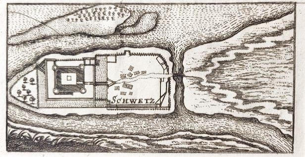 Plan Zamku i podgrodzia w Świeciu 1650 roku - Historia Szlachecka Plan Zamku i podgrodzia w Świeciu 1650 roku - Historia Szlachecka