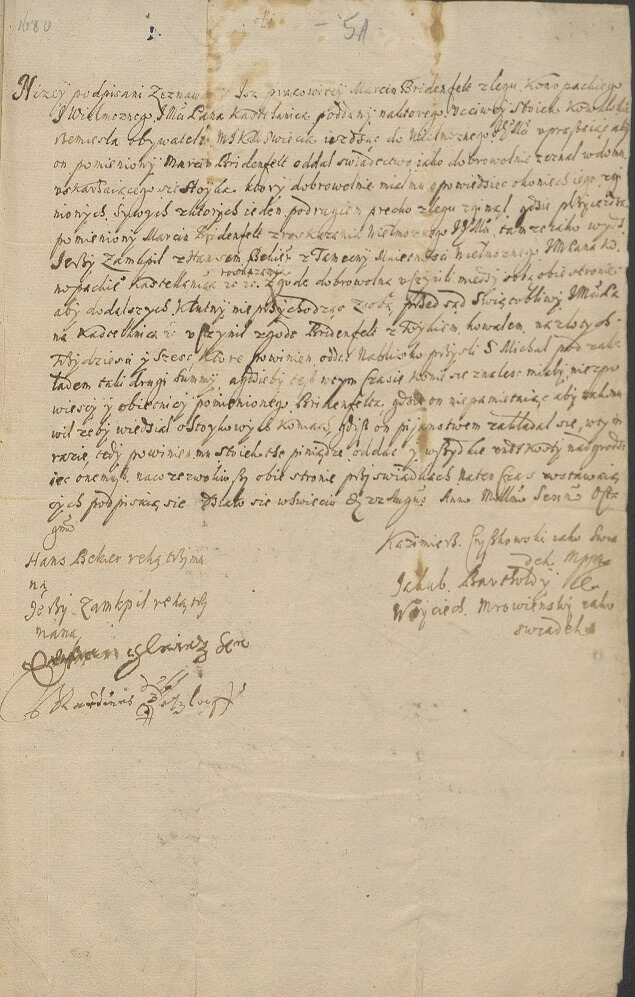Ugoda w sprawie zaginionych koni z Łęgu rok 1680