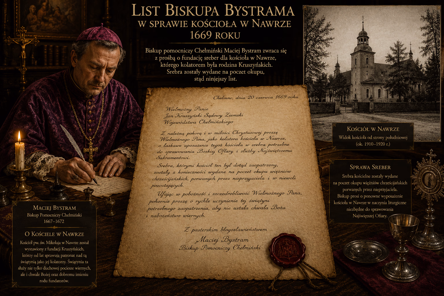List biskupa Bystrama w sprawie kościoła w Nawrze 1669 roku 1 List biskupa Bystrama w sprawie kościoła w Nawrze 1669 roku