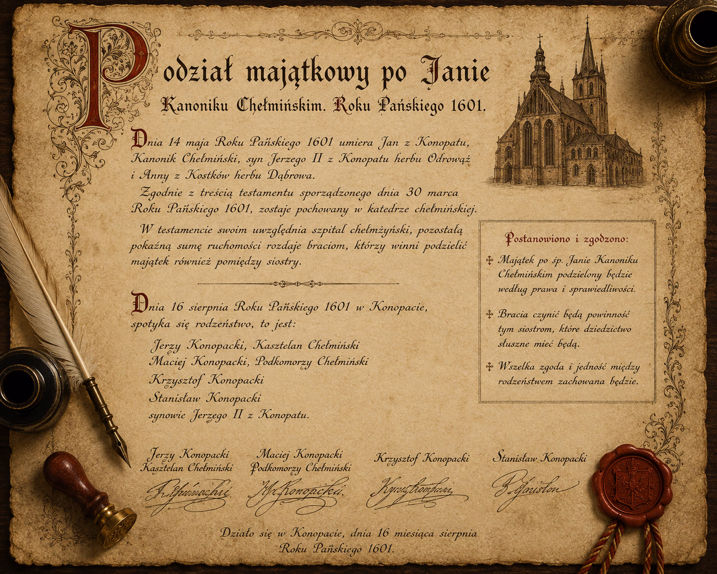 Podział majątkowy po Janie Kanoniku Chełmińskim 1601 roku