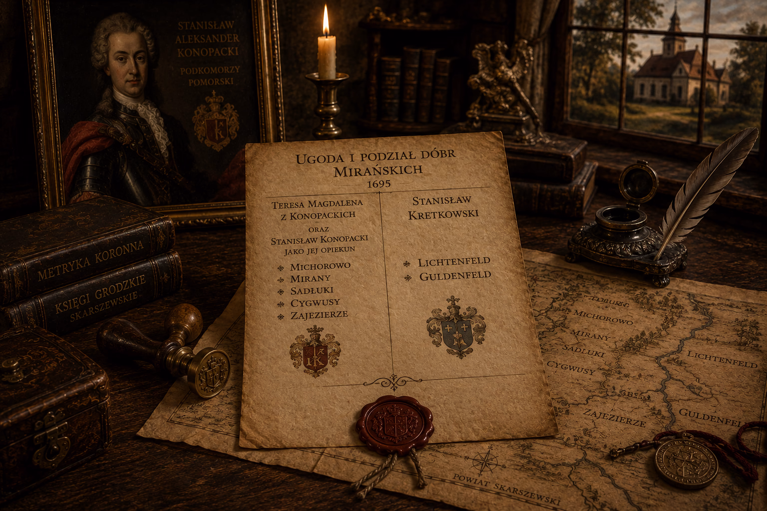Konopacki z Kretkowskim podział dóbr Mirańskich 1695 roku